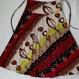 Sachi Boho Long Shirt In Red, Cream & Green - M